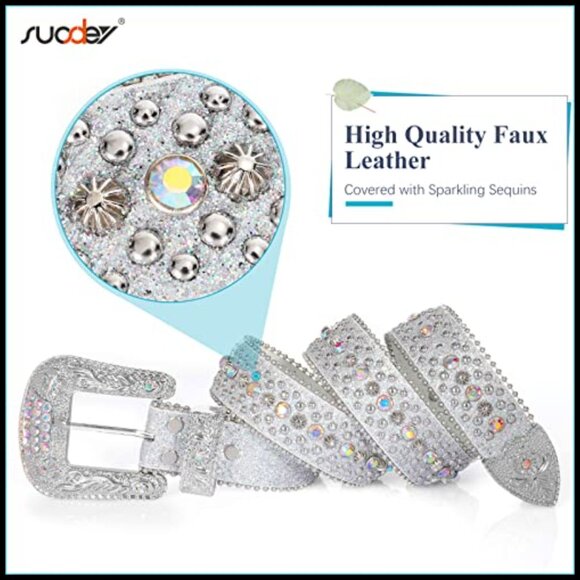 Rhinestone Studded Western Belt Luxury Faux Leather Sparkling Festival Wear main image 5
